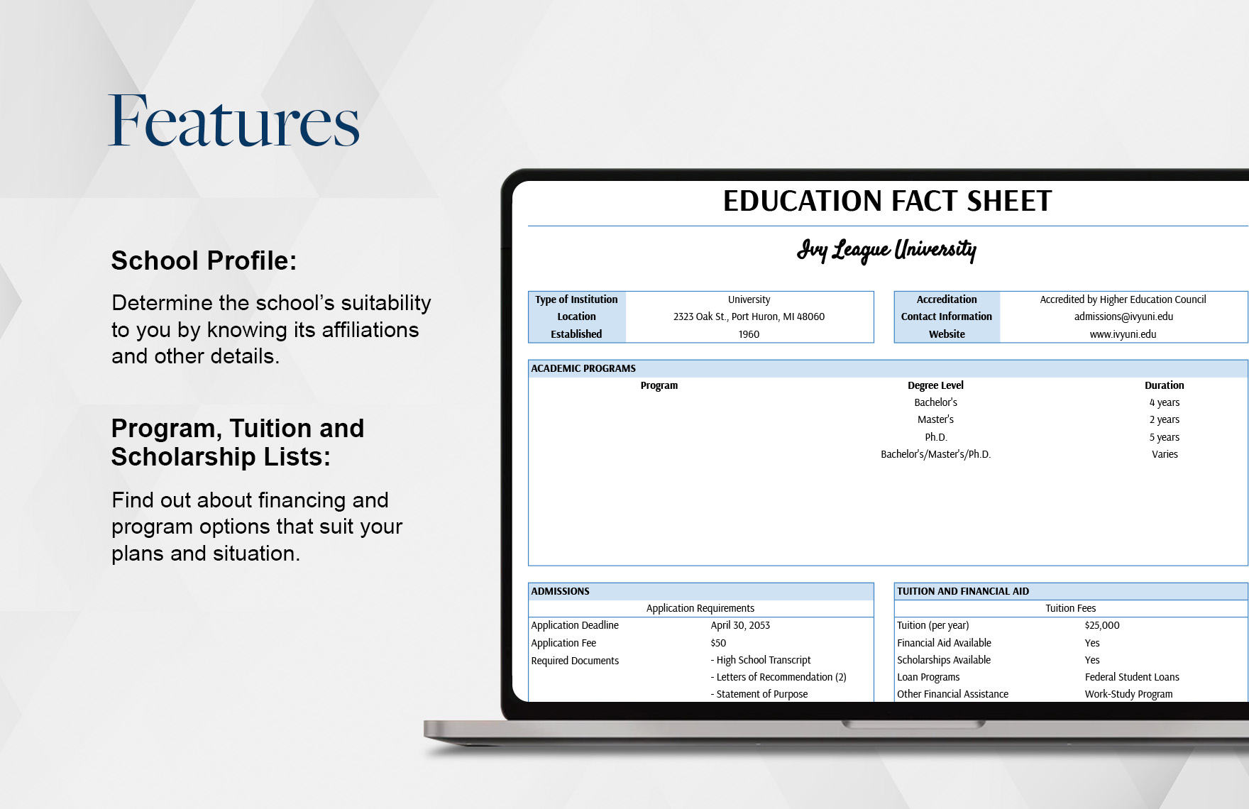 Education Fact Sheet Template