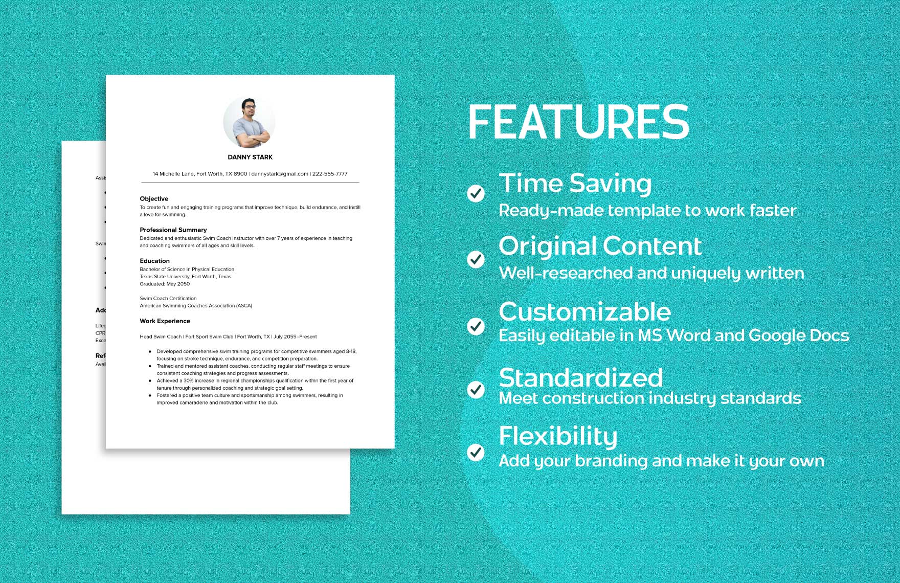 Sample Swimming Coach & Instructor Resume Template