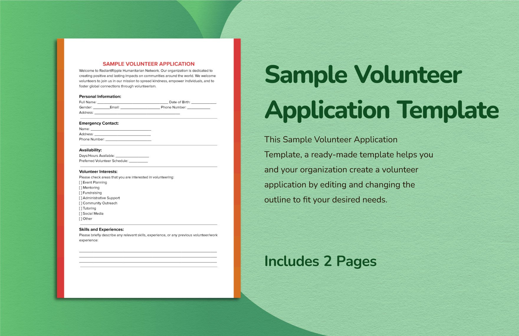 Sample Volunteer Application Template