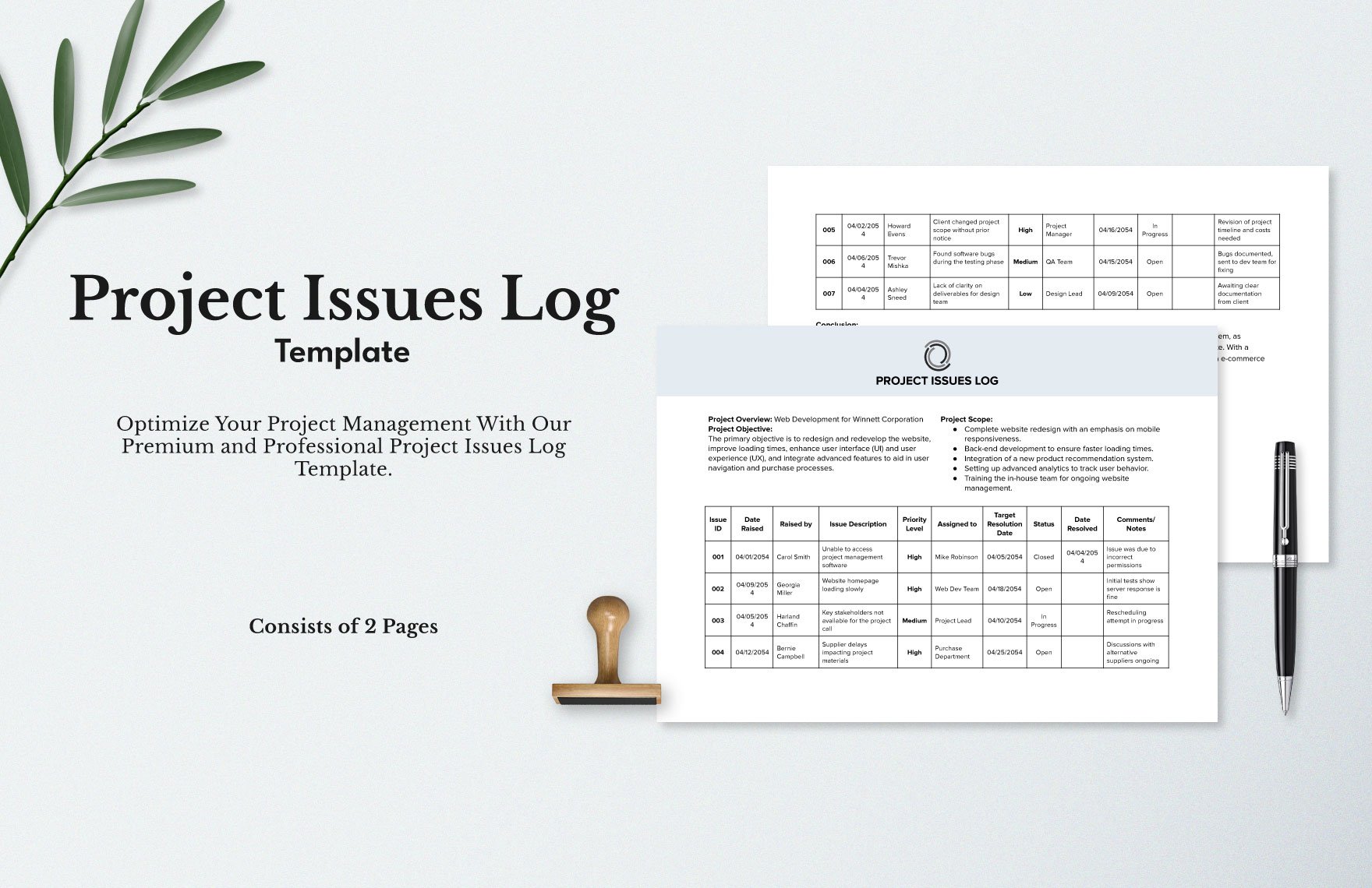 Project Issues Log Template