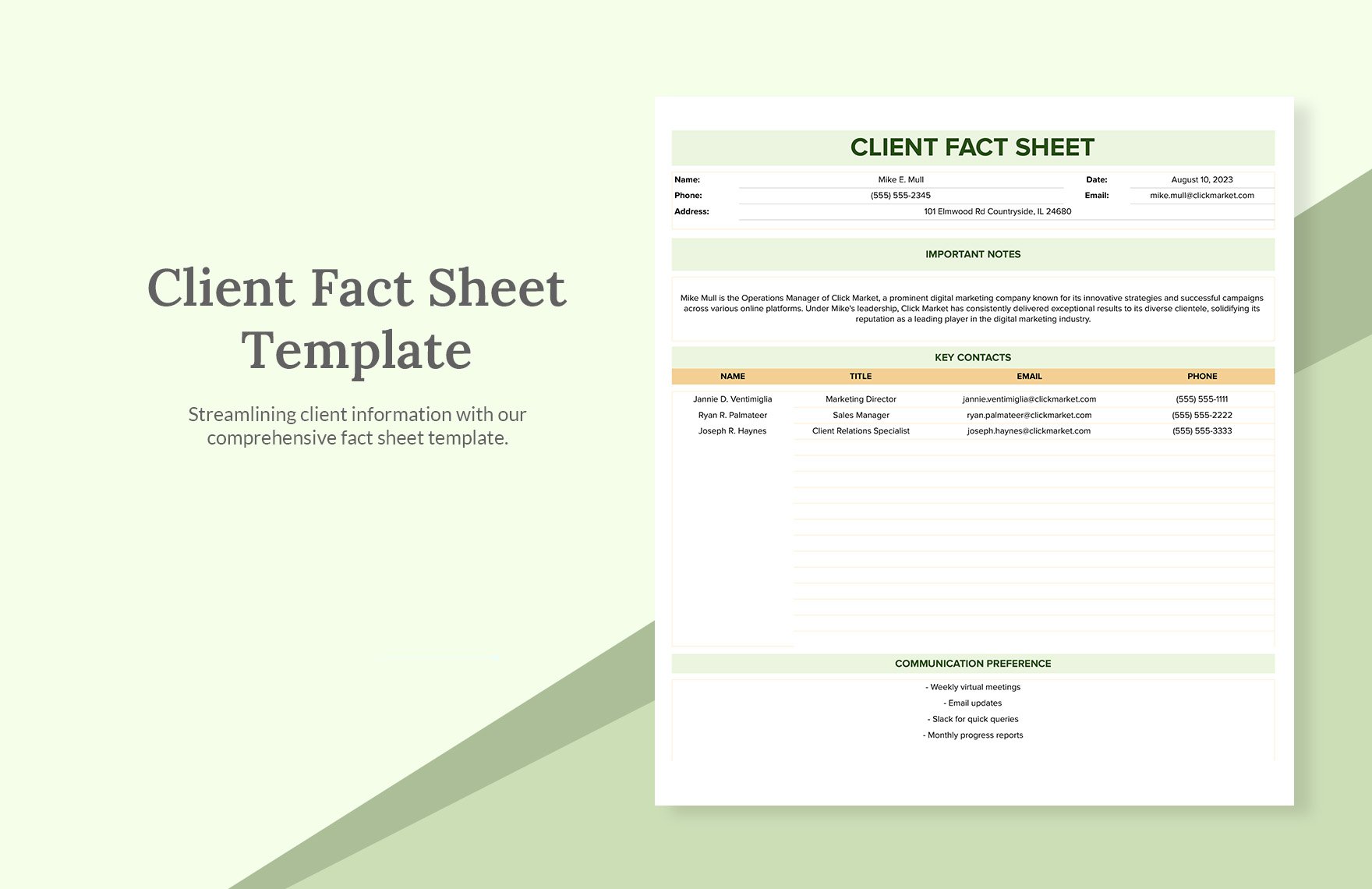 Client Fact Sheet Template