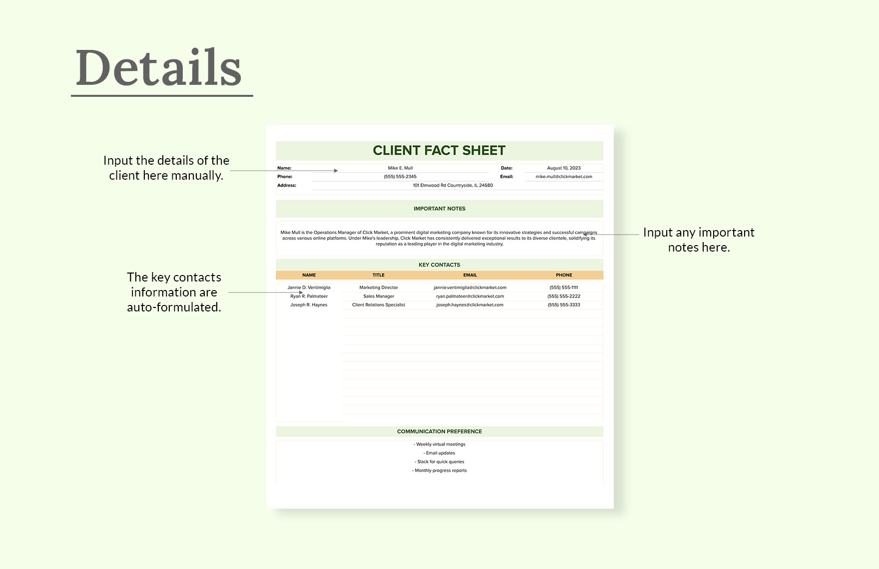 Client Fact Sheet Template