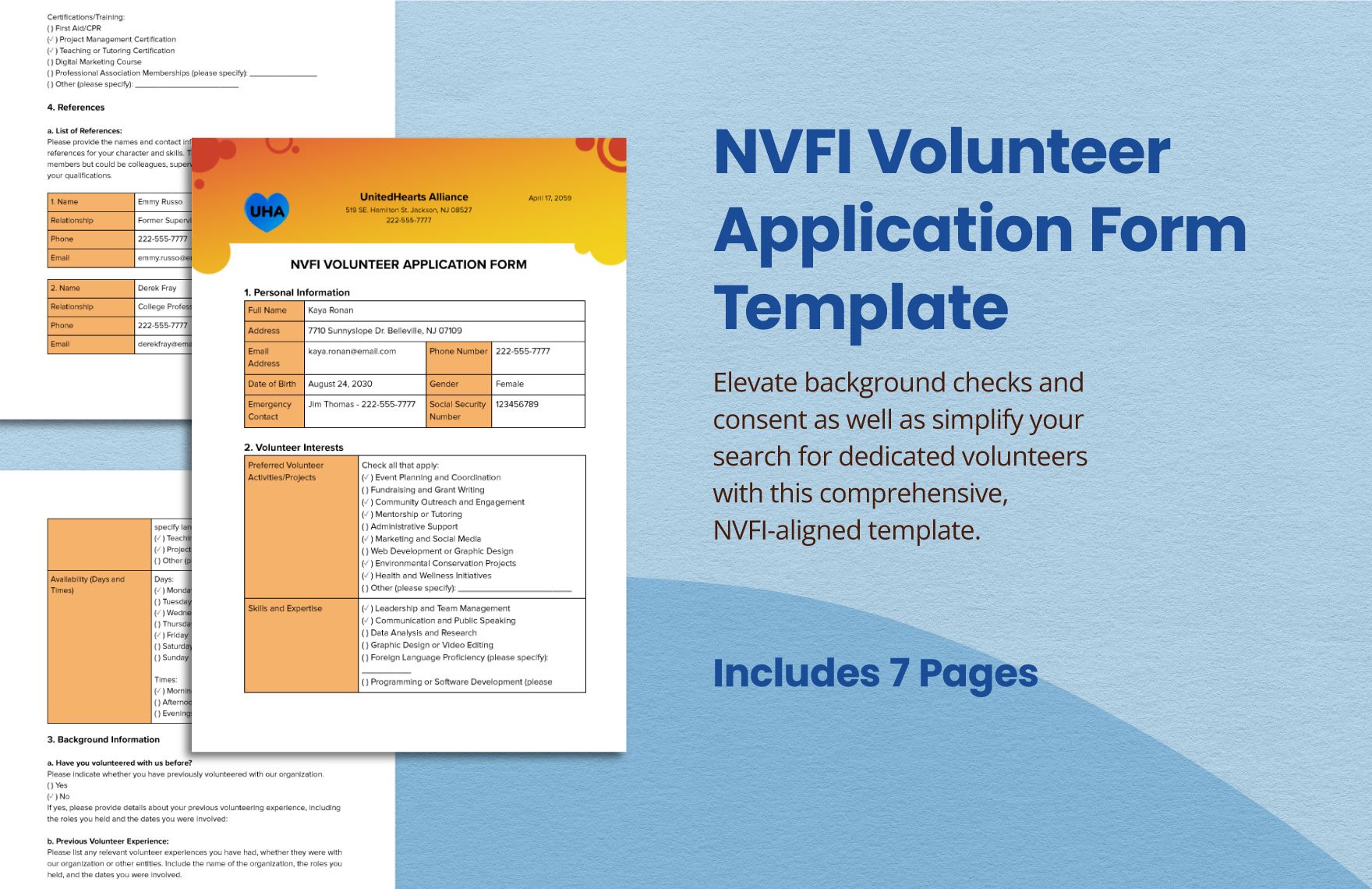 NVFI Volunteer Application Form Template