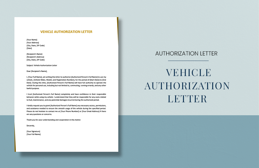 Vehicle Authorization Letter in Word, PDF, Google Docs, Pages - Download | Template.net