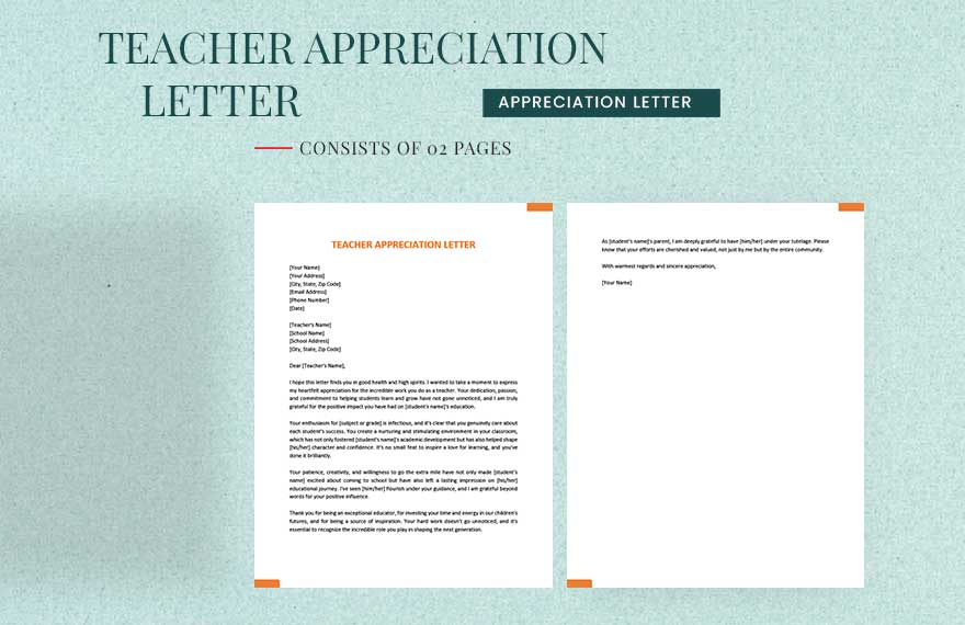 Free Teacher Appreciation Letter in Word, Google Docs, PDF, Apple Pages