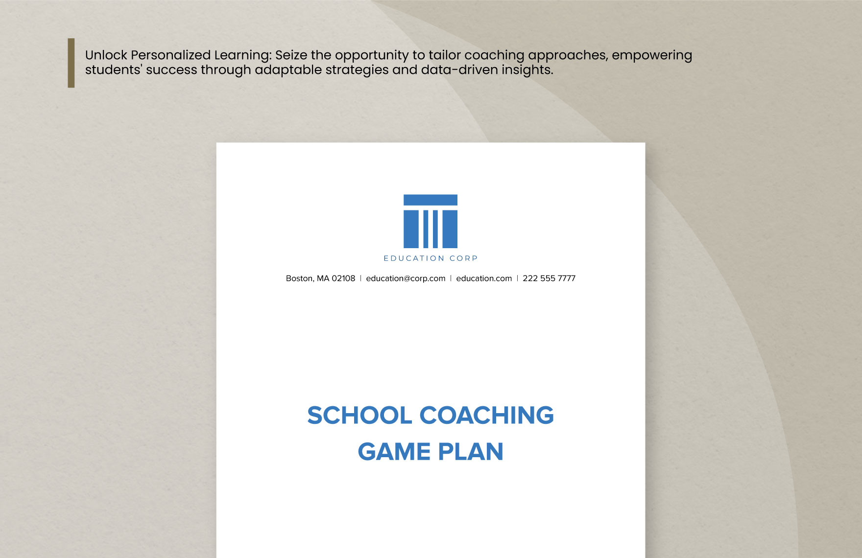 School Coaching Game Plan Template