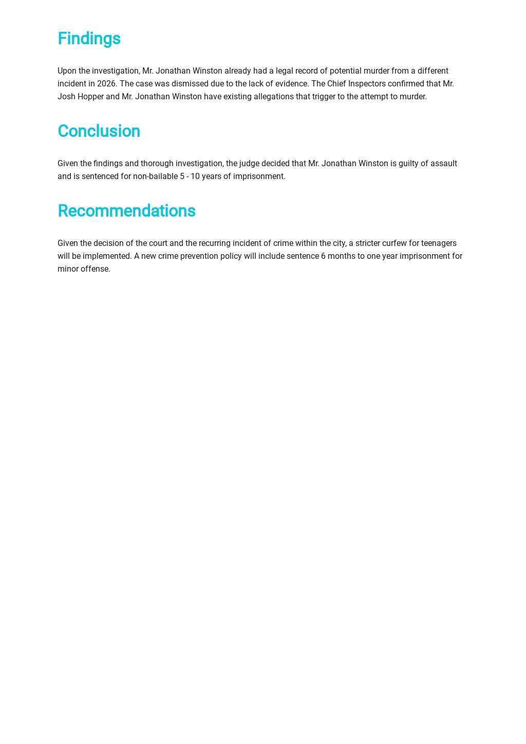 Presentence Investigation Report Template