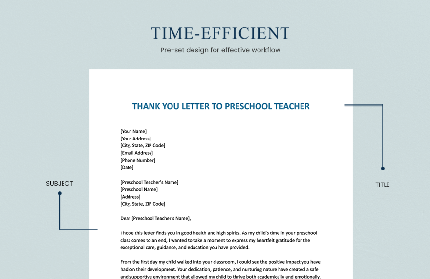 Thank You Letter To Preschool Teacher