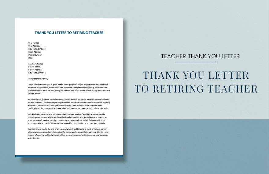 Thank You Letter To Retiring Teacher in Word, Google Docs, Apple Pages