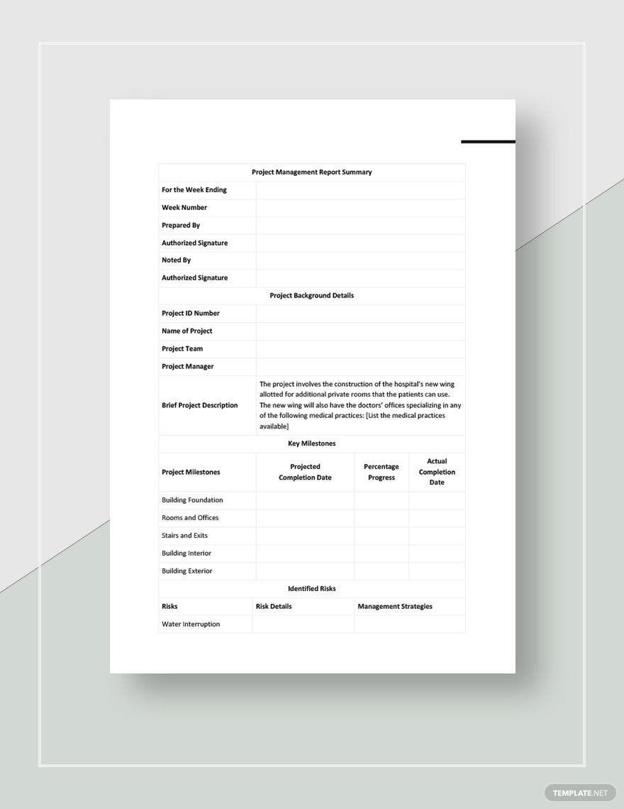 Simple Project Management Weekly Status Report Template