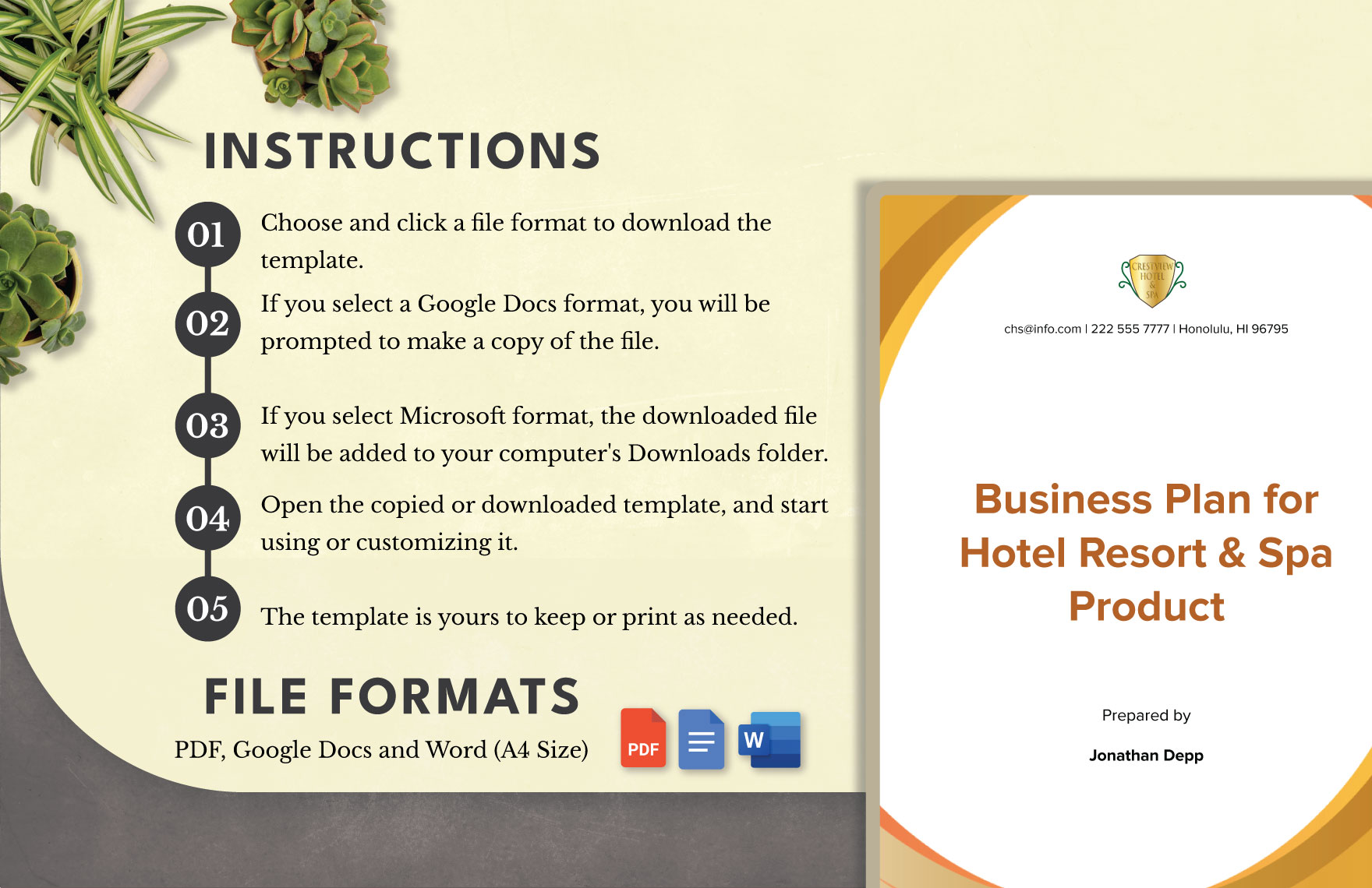 Business Plan for Hotel Resort & Spa Product Template