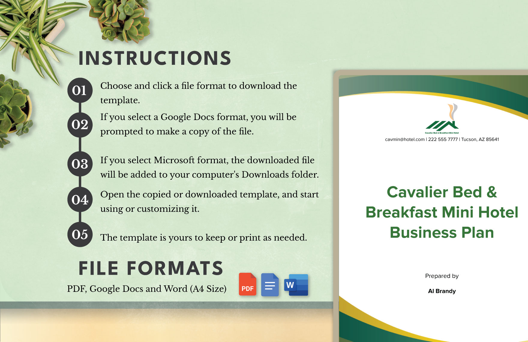 Mini Hotel Bed and Breakfast Business Plan Sample Template Download