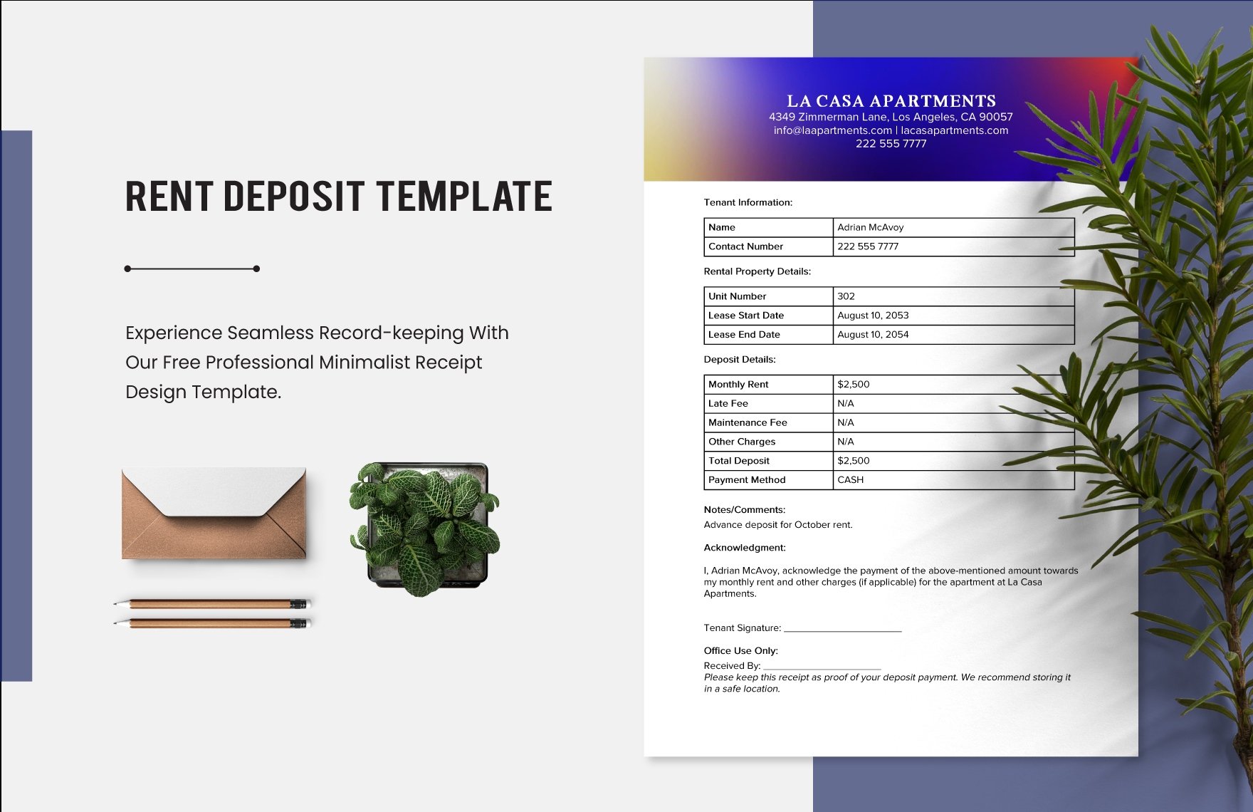 Rent Deposit Template in Word, Google Docs, PDF