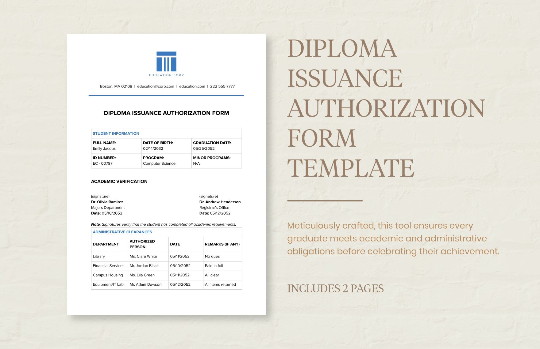 Diploma Issuance Authorization Form Template