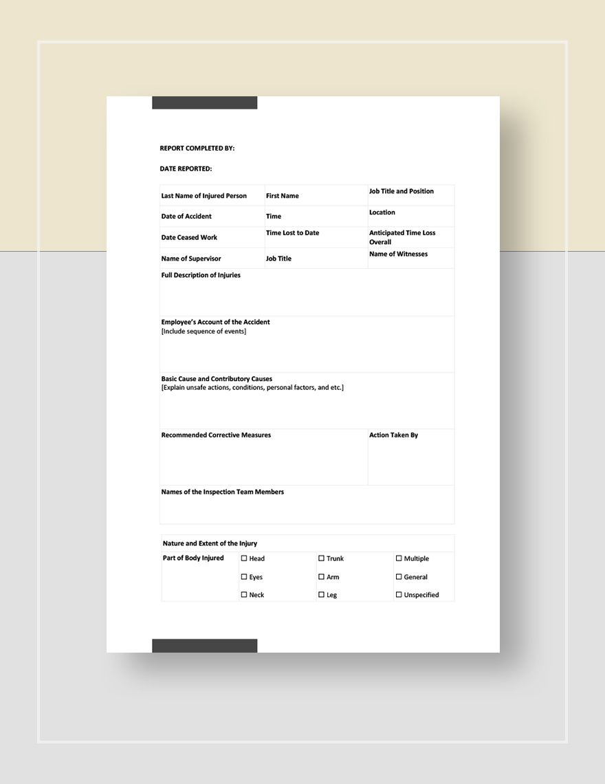 Sample Accident Report Form Template