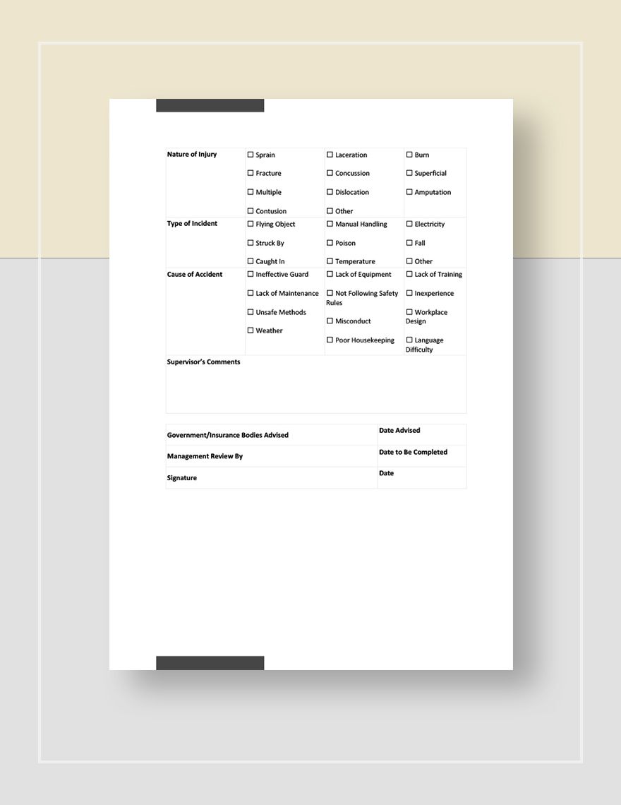 Sample Accident Report Form Template