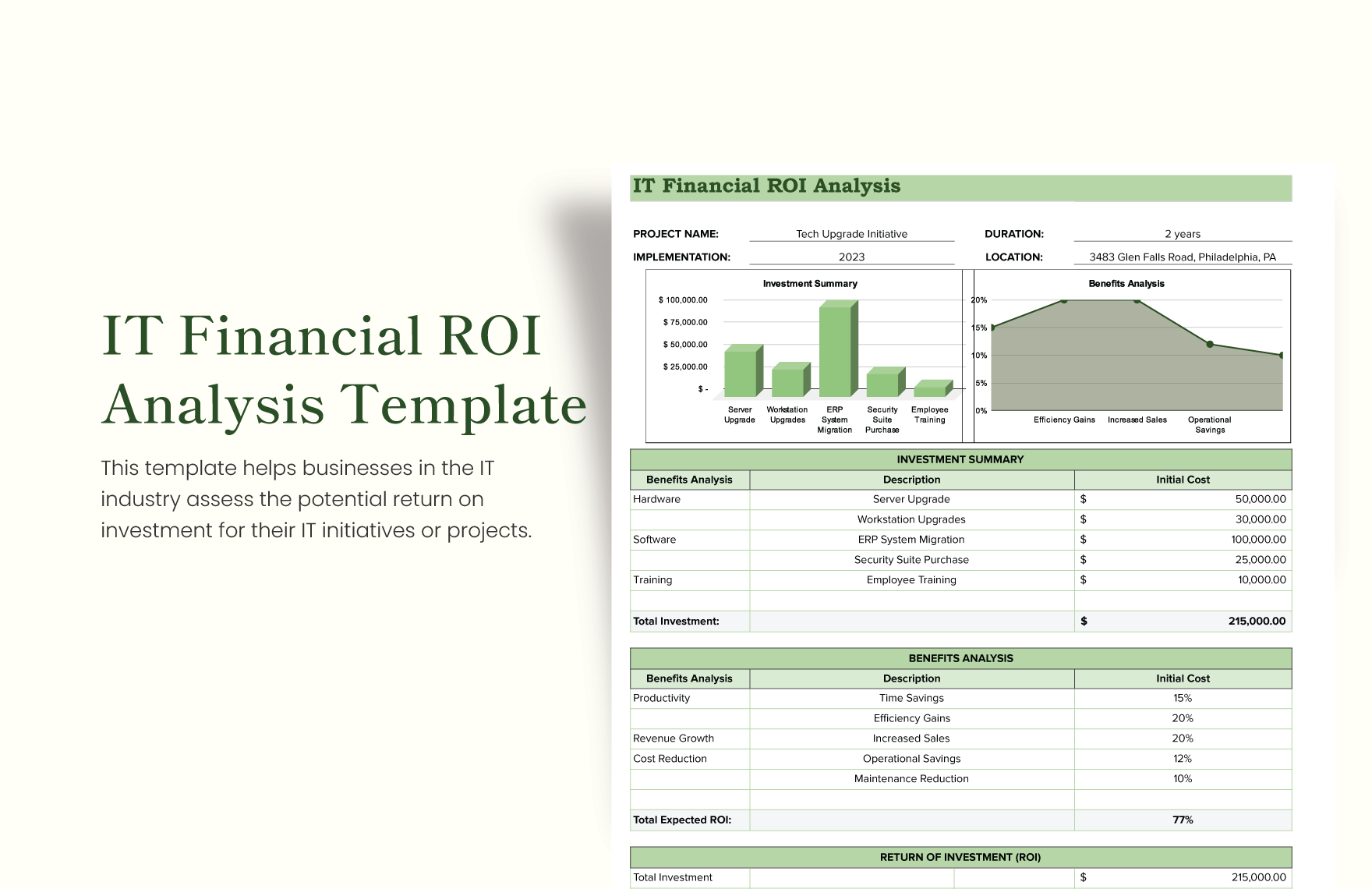 IT Financial ROI Analysis Template in Excel, Google Sheets