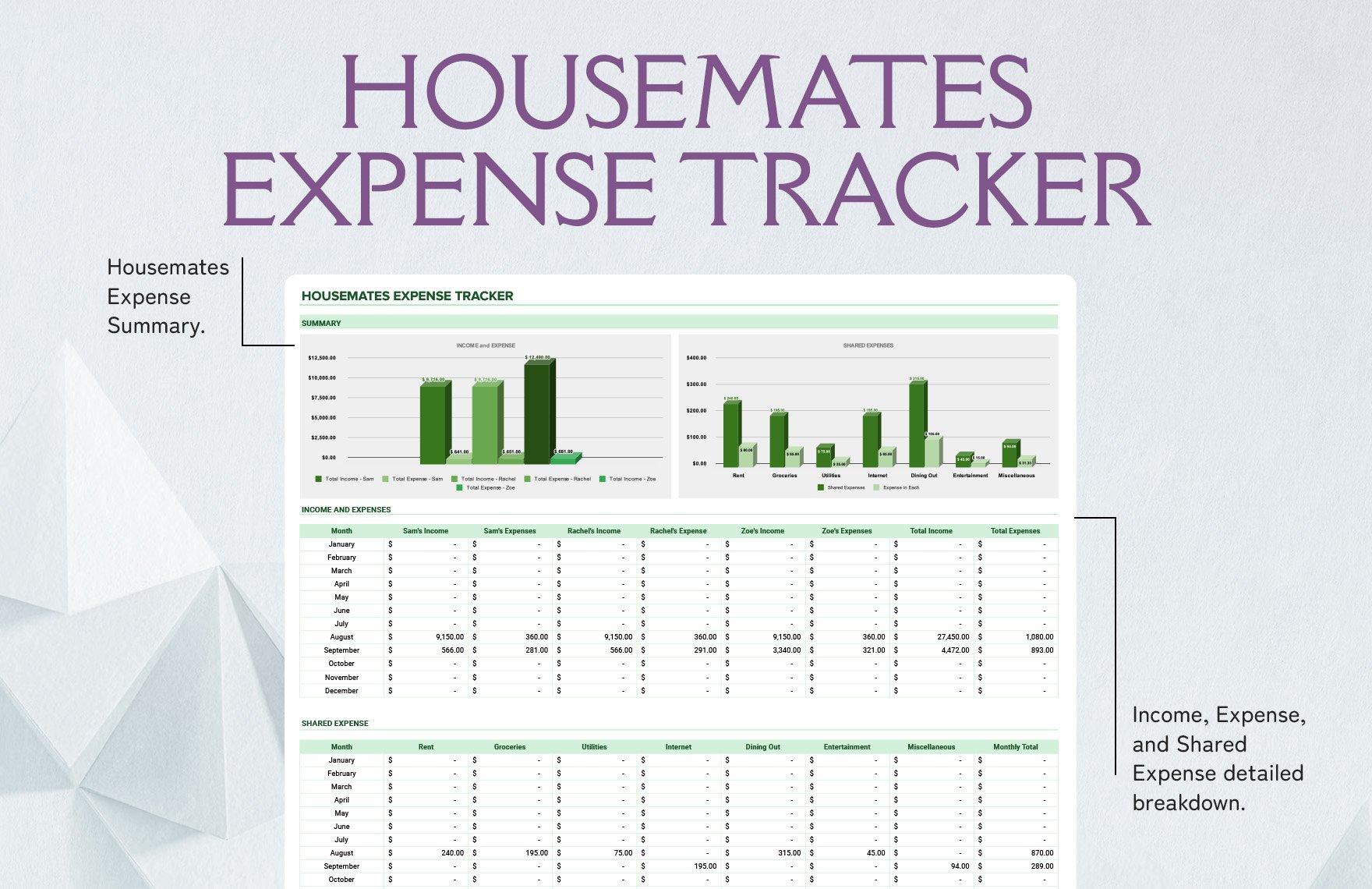 Housemates Expense tracker template
