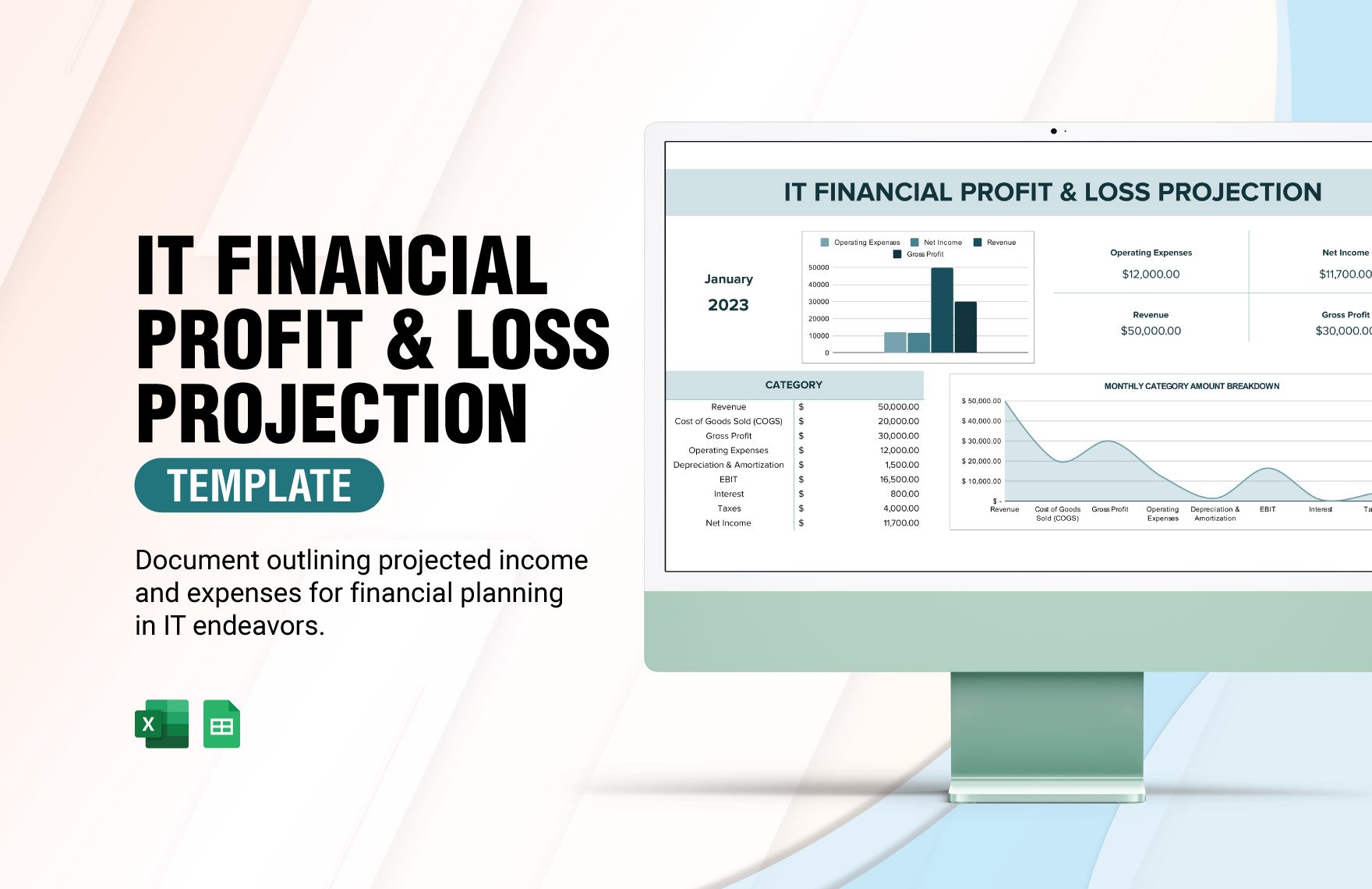 IT Financial Profit & Loss Projection Template in Excel, Google Sheets