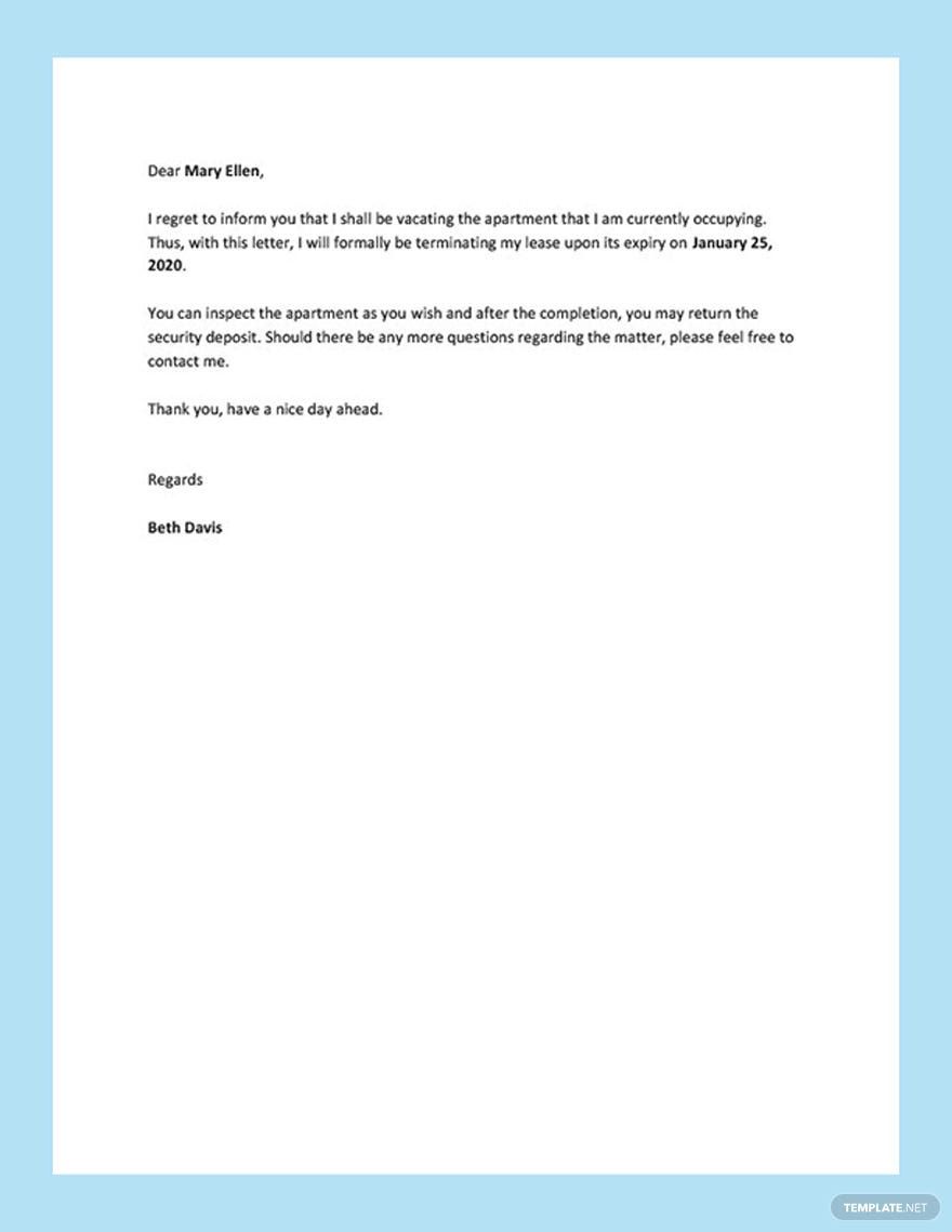 Apartment Lease Termination Letter Template