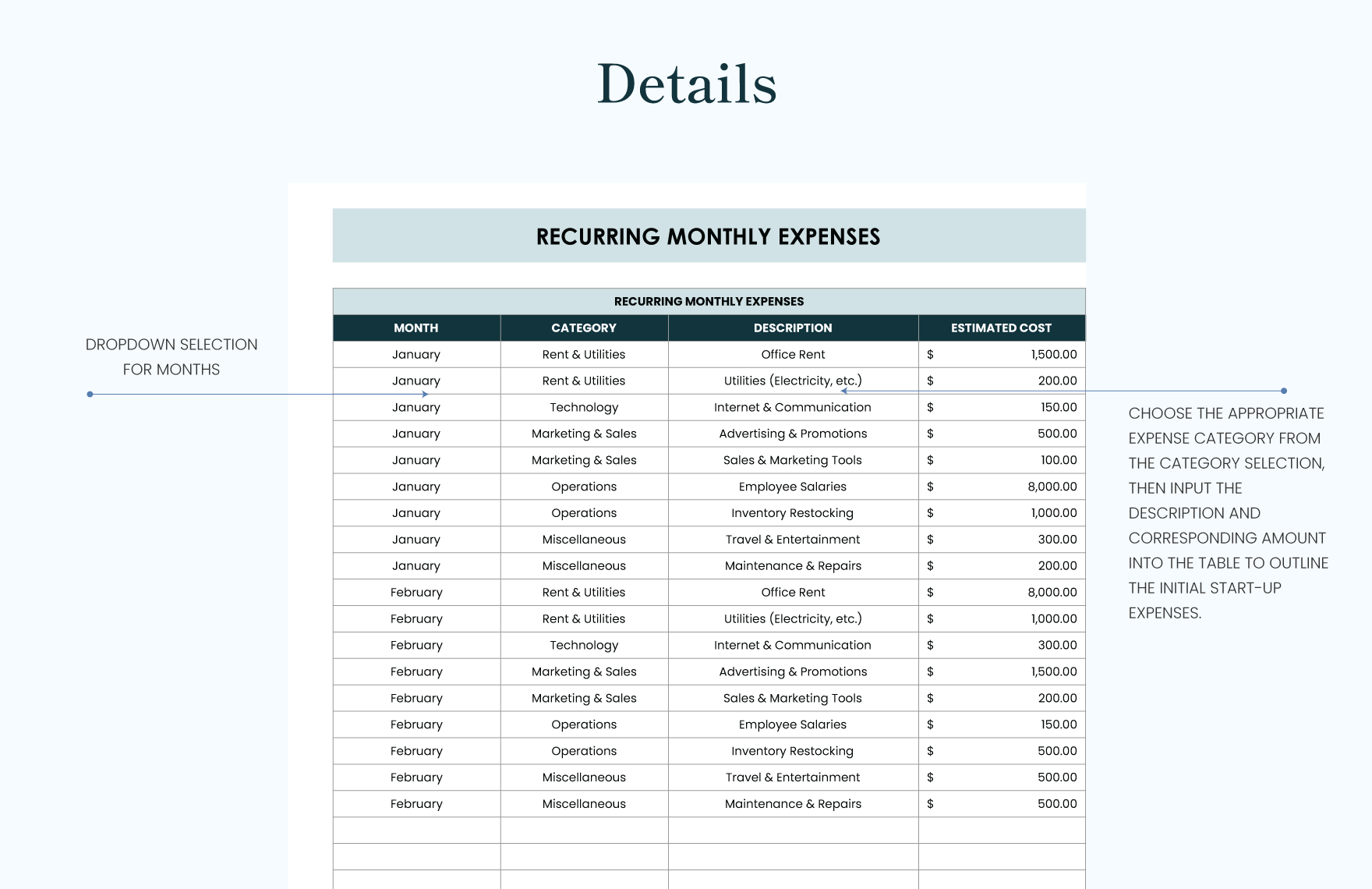 IT Financial Startup Costs Estimation Template