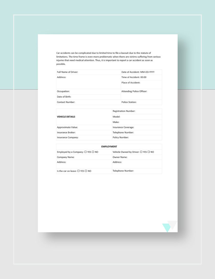 Car Accident Report Template
