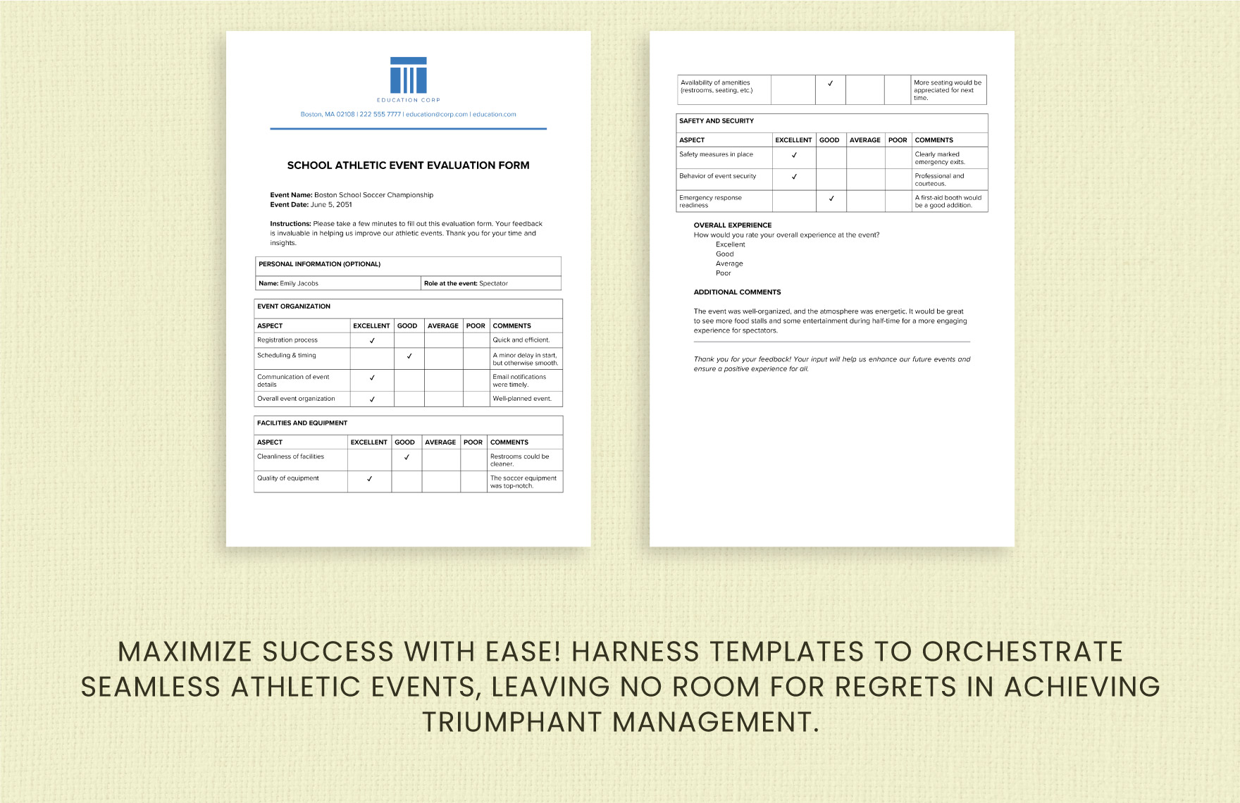 School Athletic Event Evaluation Form Template