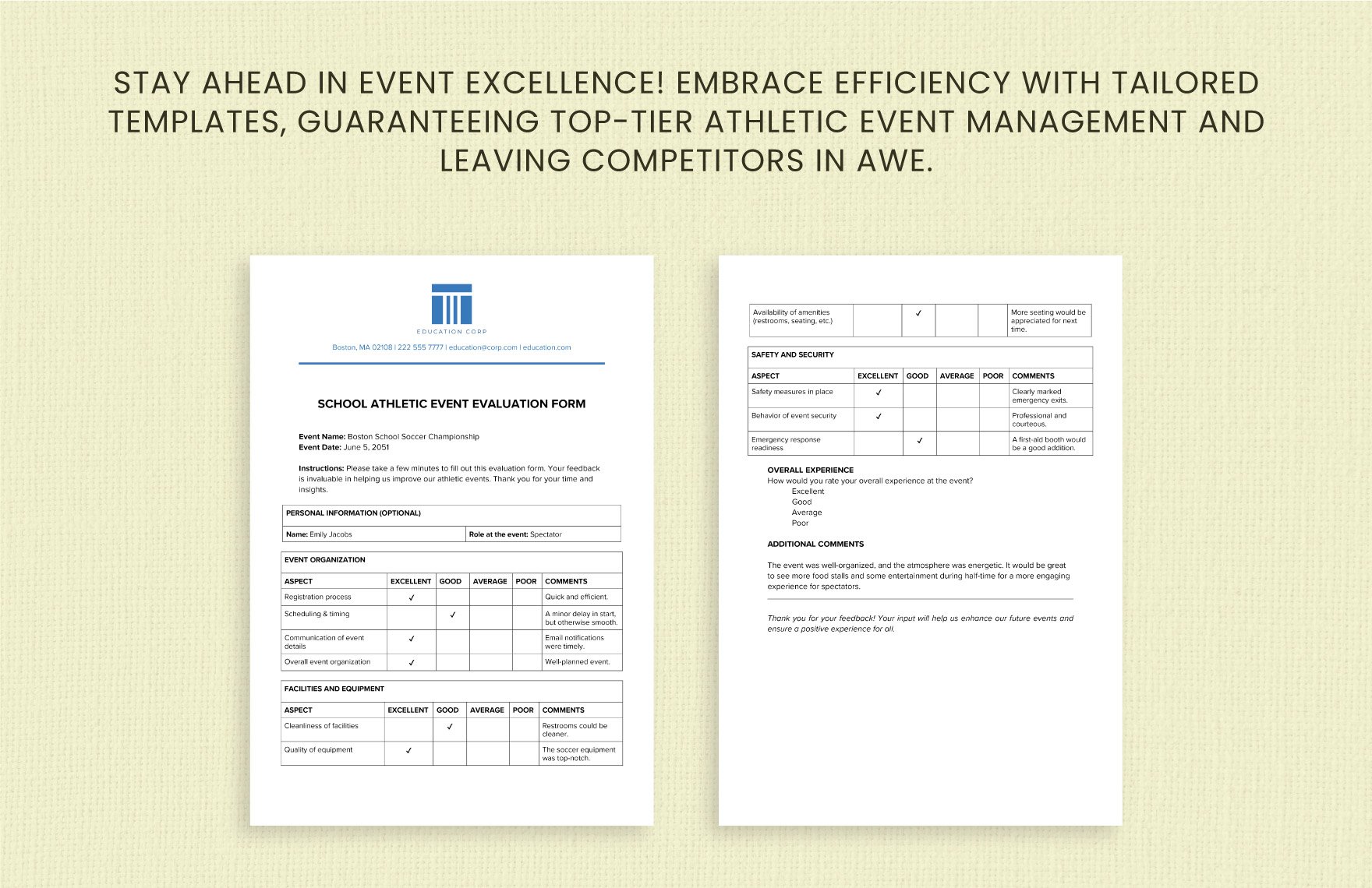 School Athletic Event Evaluation Form Template