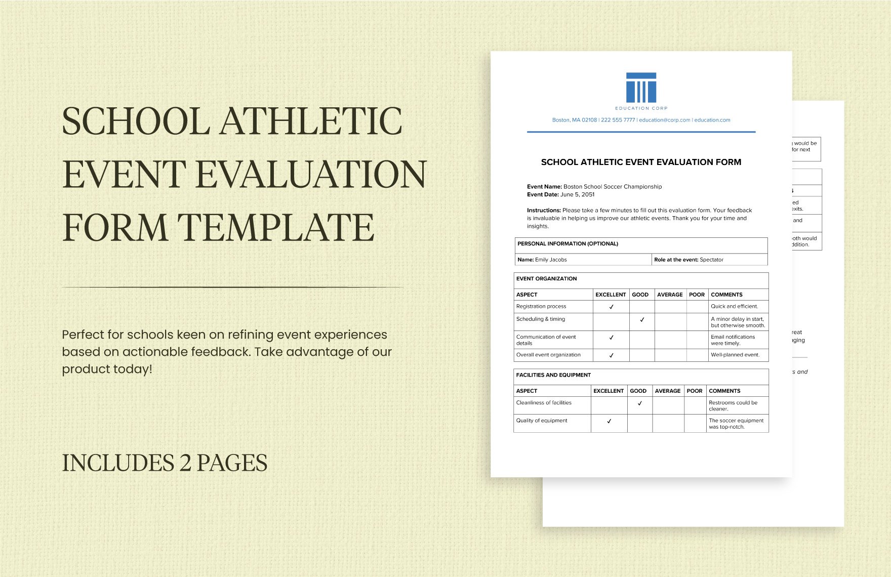 School Athletic Event Evaluation Form Template in Word, Google Docs, PDF