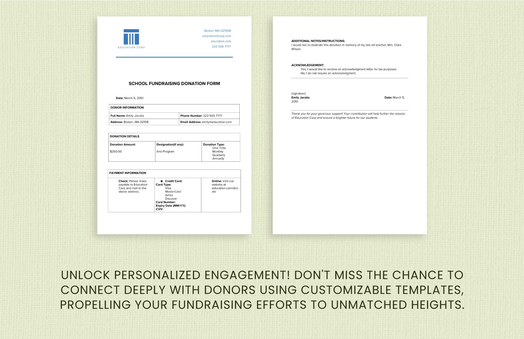 School Fundraising Donation Form Template