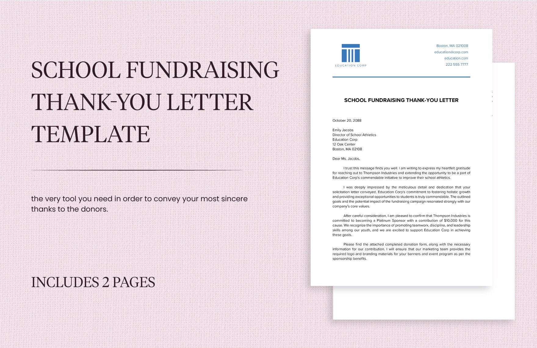 School Fundraising Thank-You Letter Template