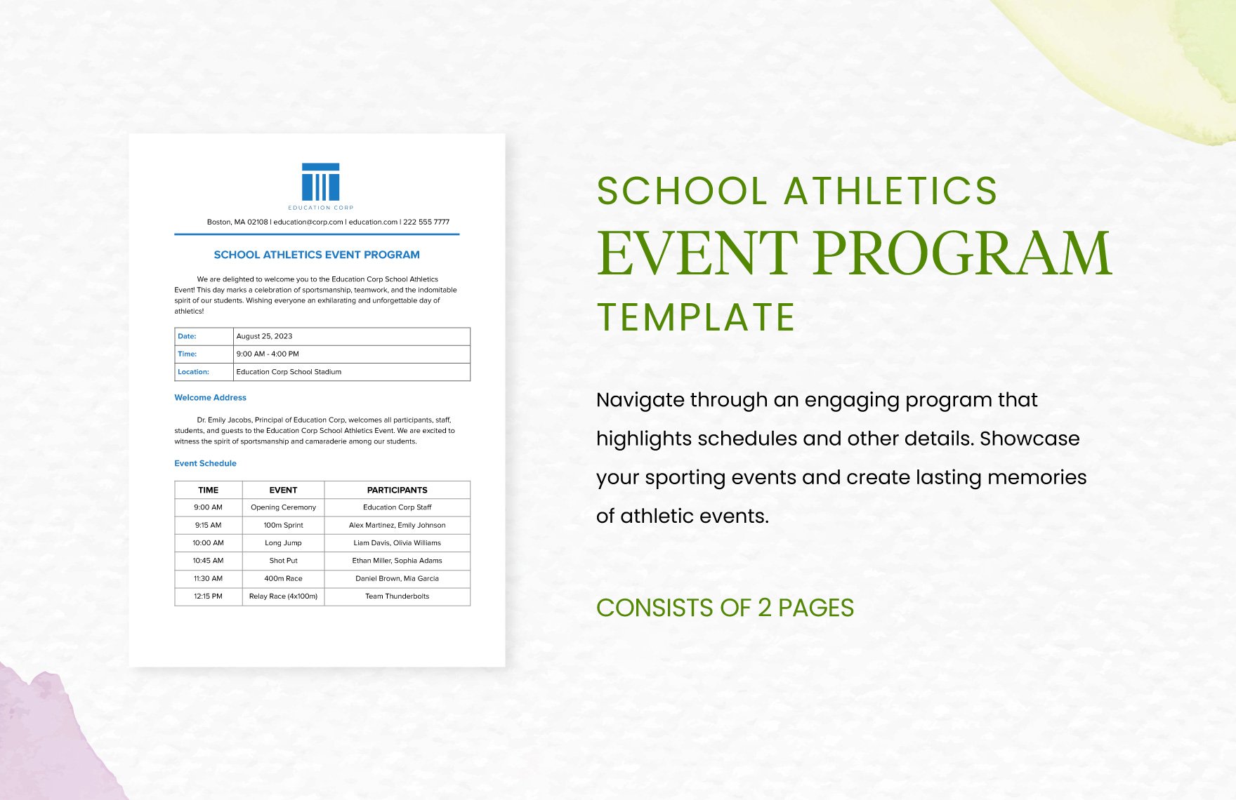 School Athletics Event Program Template