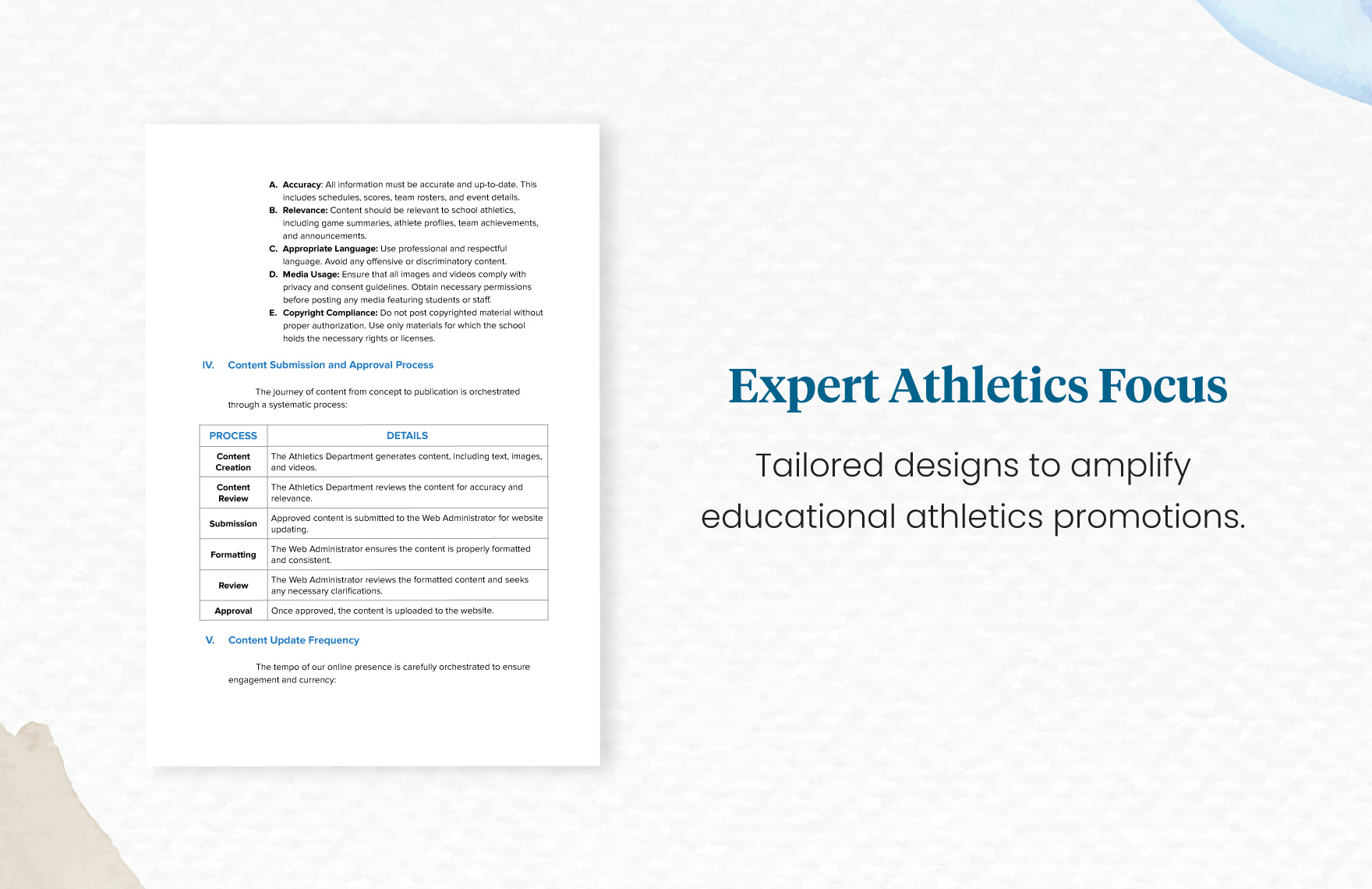 School Athletics Website Content Management Policy Template