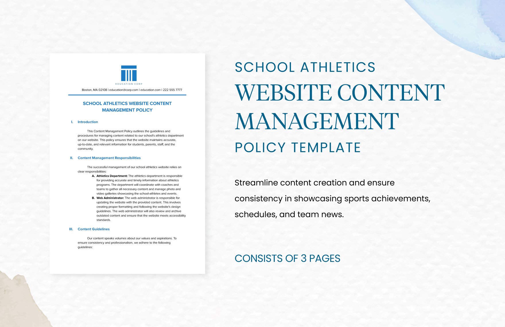 School Athletics Website Content Management Policy Template