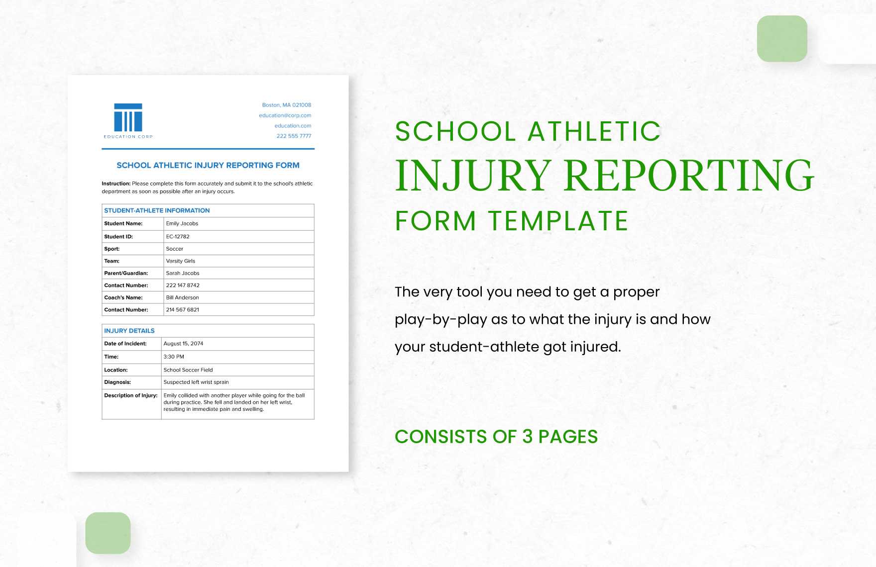 School Athletic Injury Reporting Form Template in Word, PDF, Google Docs - Download | Template.net