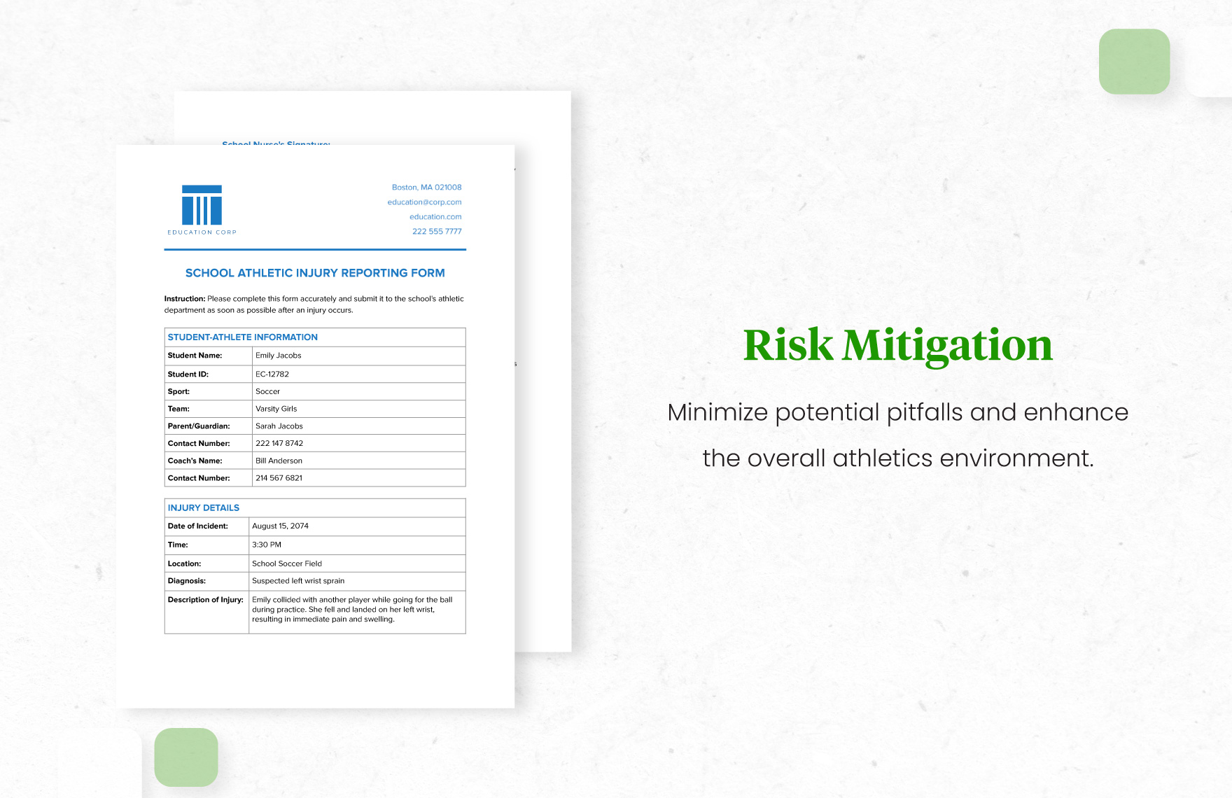 School Athletic Injury Reporting Form Template