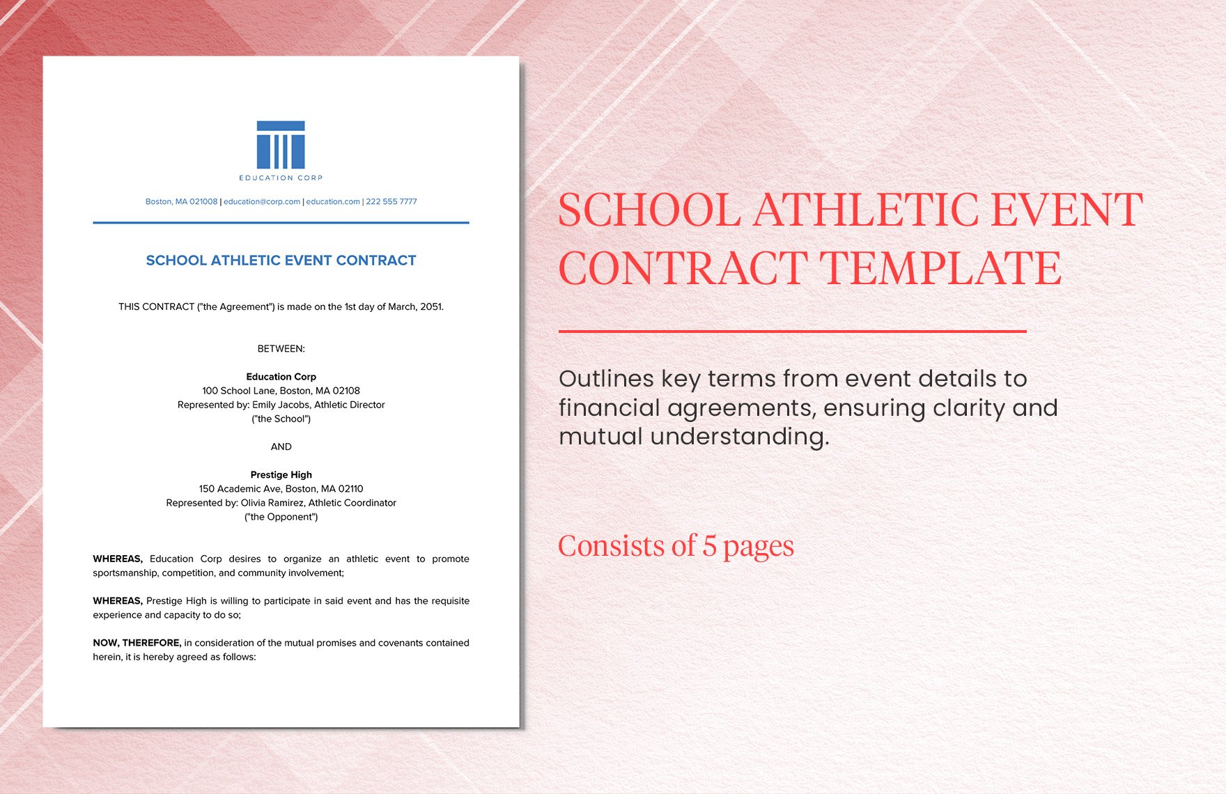 School Athletic Event Contract Template