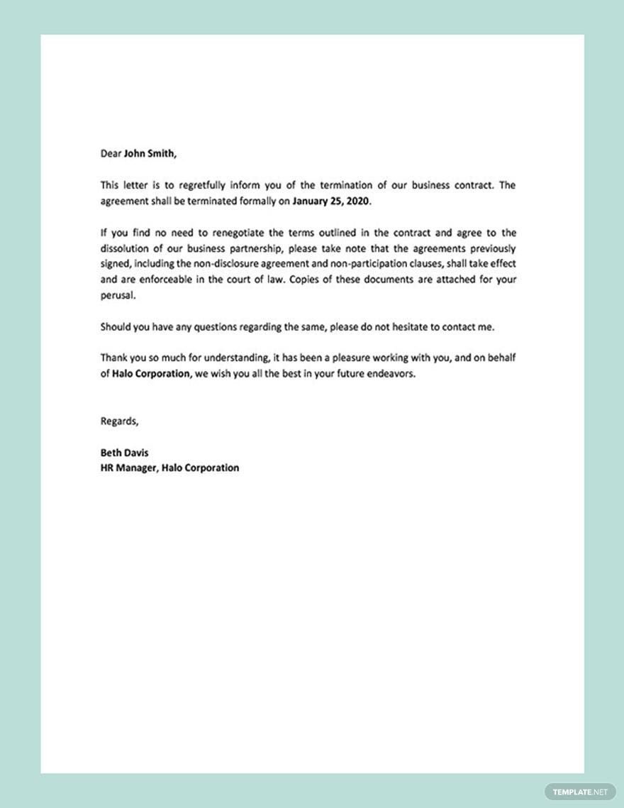 Editable Business Contract Termination Letter Template