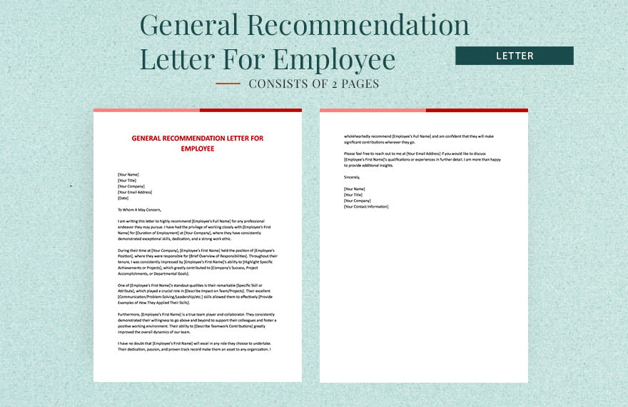 General Recommendation Letter For Employee in Word, Google Docs, Apple Pages