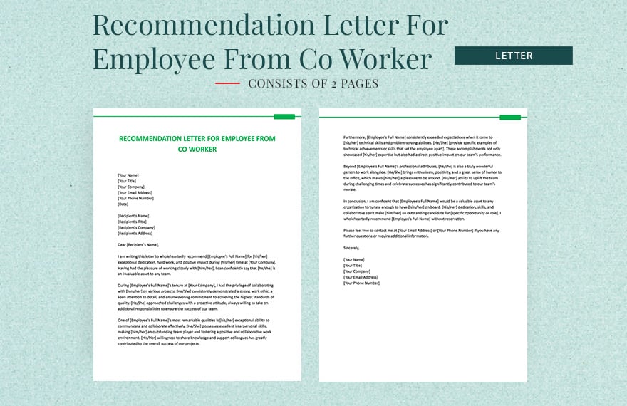 Recommendation Letter For Employee From Co Worker in Word, Google Docs, Apple Pages