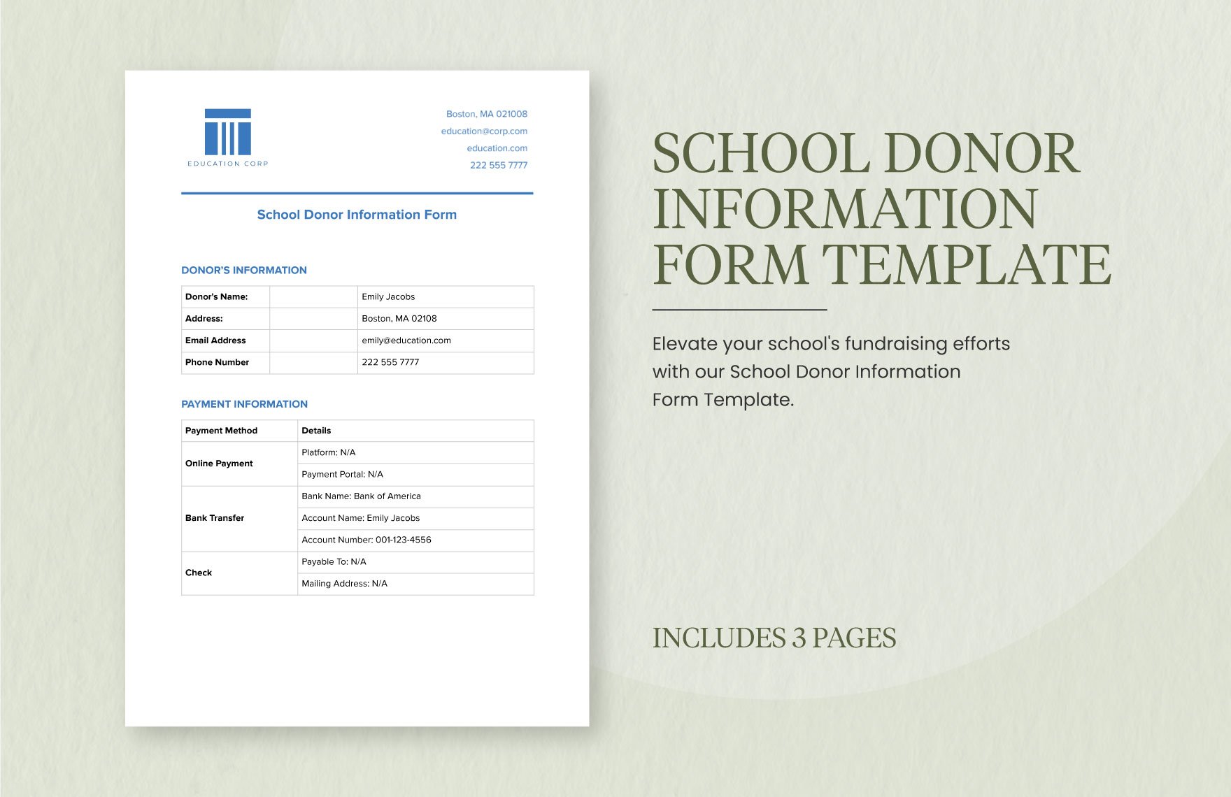 School Donor Information Form Template
