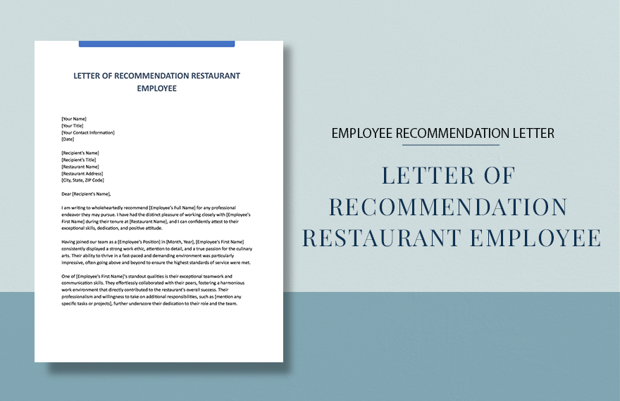 Letter Of Recommendation Restaurant Employee in Word, Google Docs, Apple Pages