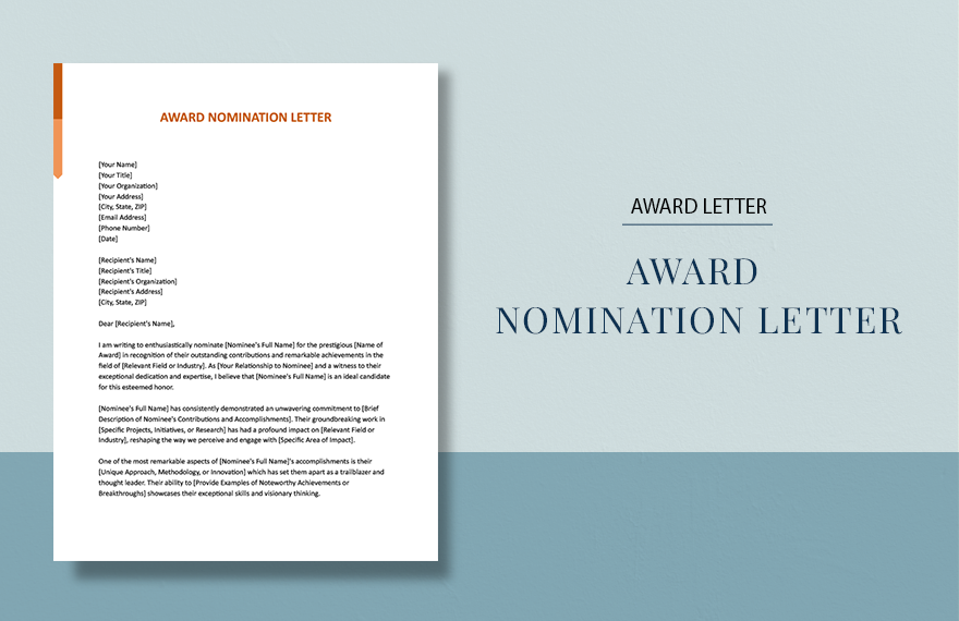 Award Nomination Letter in Word, Google Docs, Apple Pages