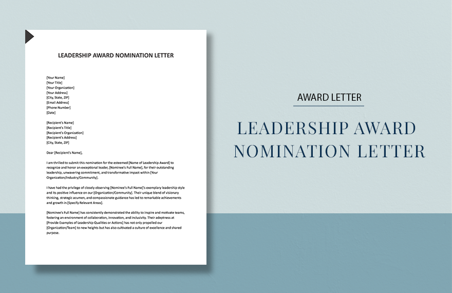 Leadership Award Nomination Letter