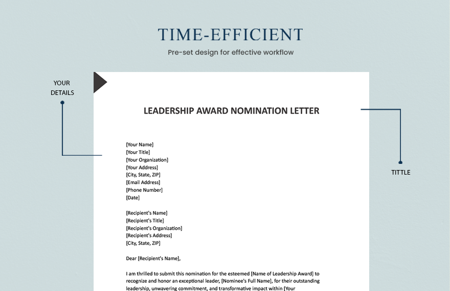 Leadership Award Nomination Letter