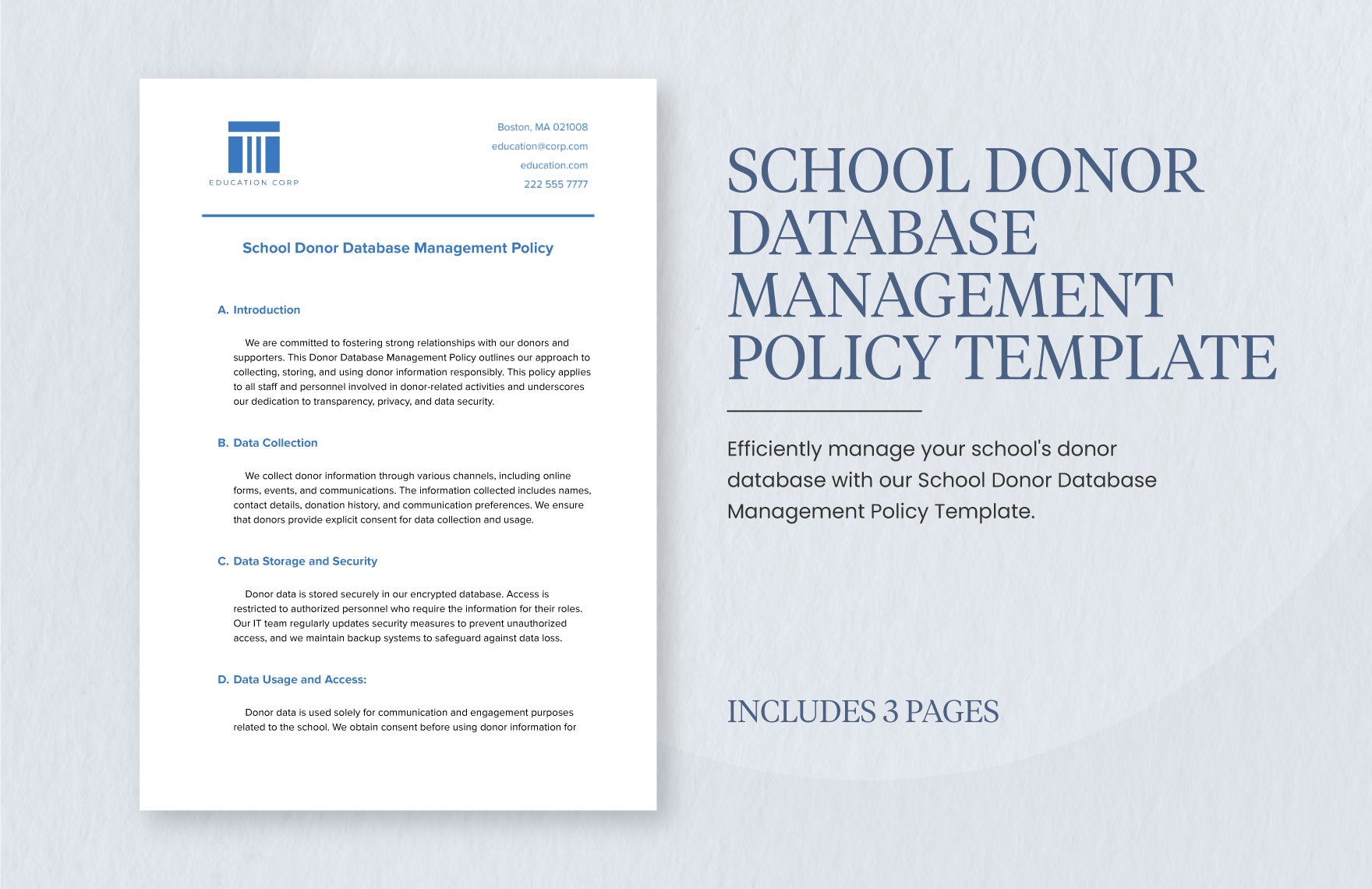 School Donor Database Management Policy Template in Word, Google Docs, PDF