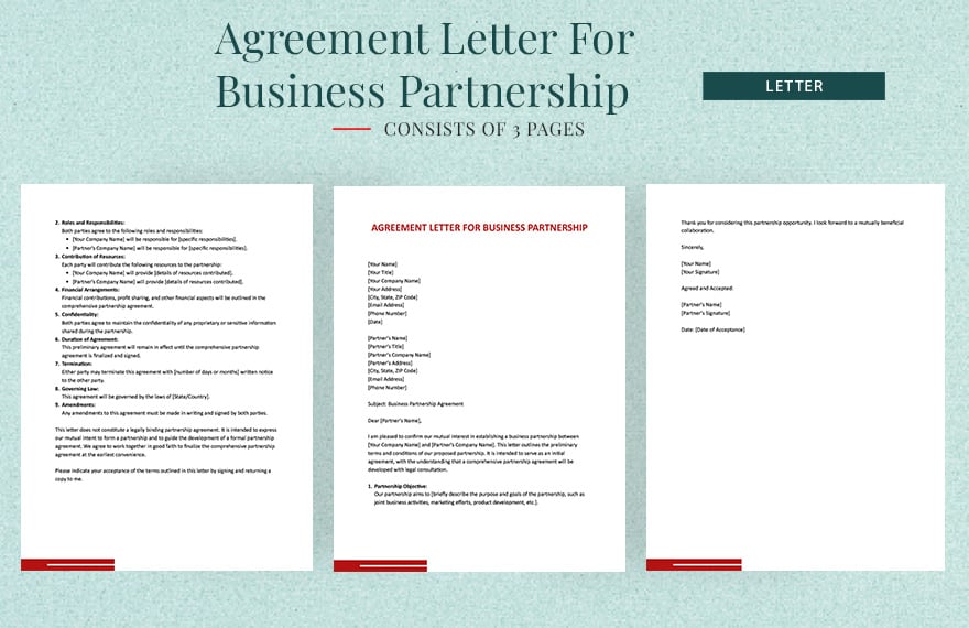 Free Agreement Letter For Business Partnership