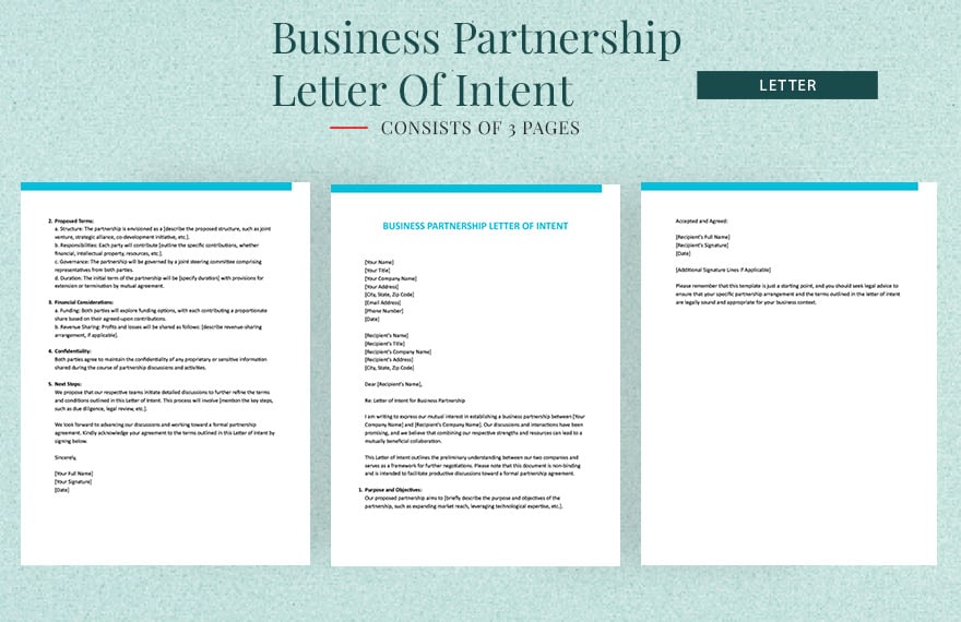 Free Business Partnership Letter Of Intent
