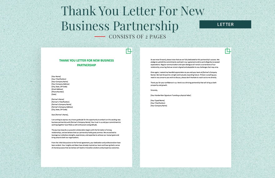Thank You Letter For New Business Partnership