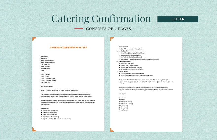 Free Catering Confirmation Letter